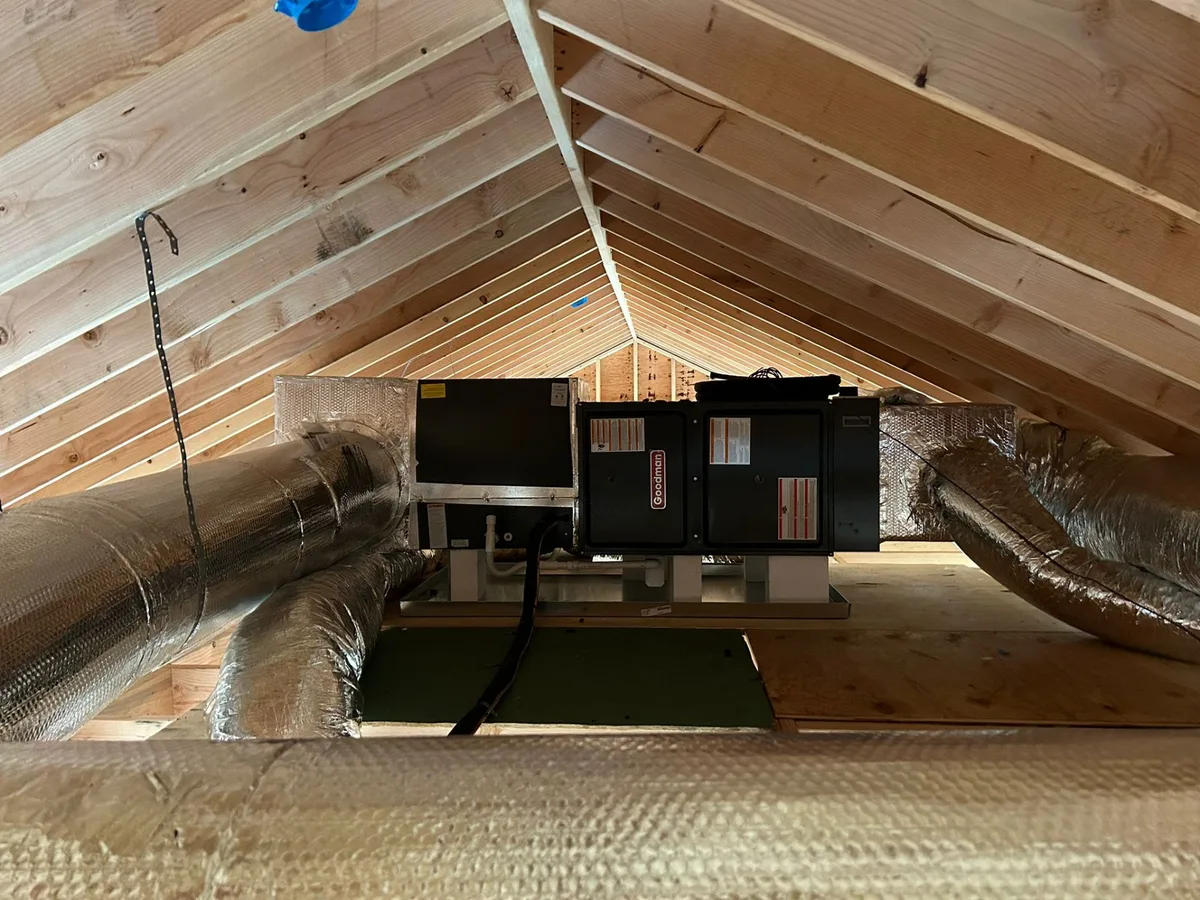 Goodman air handler installed in attic during new construction